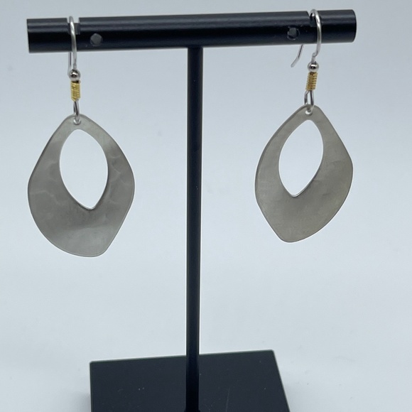 Two Tone Matte Silver Drop Earrings for Pierced Ears - New - Picture 1 of 2